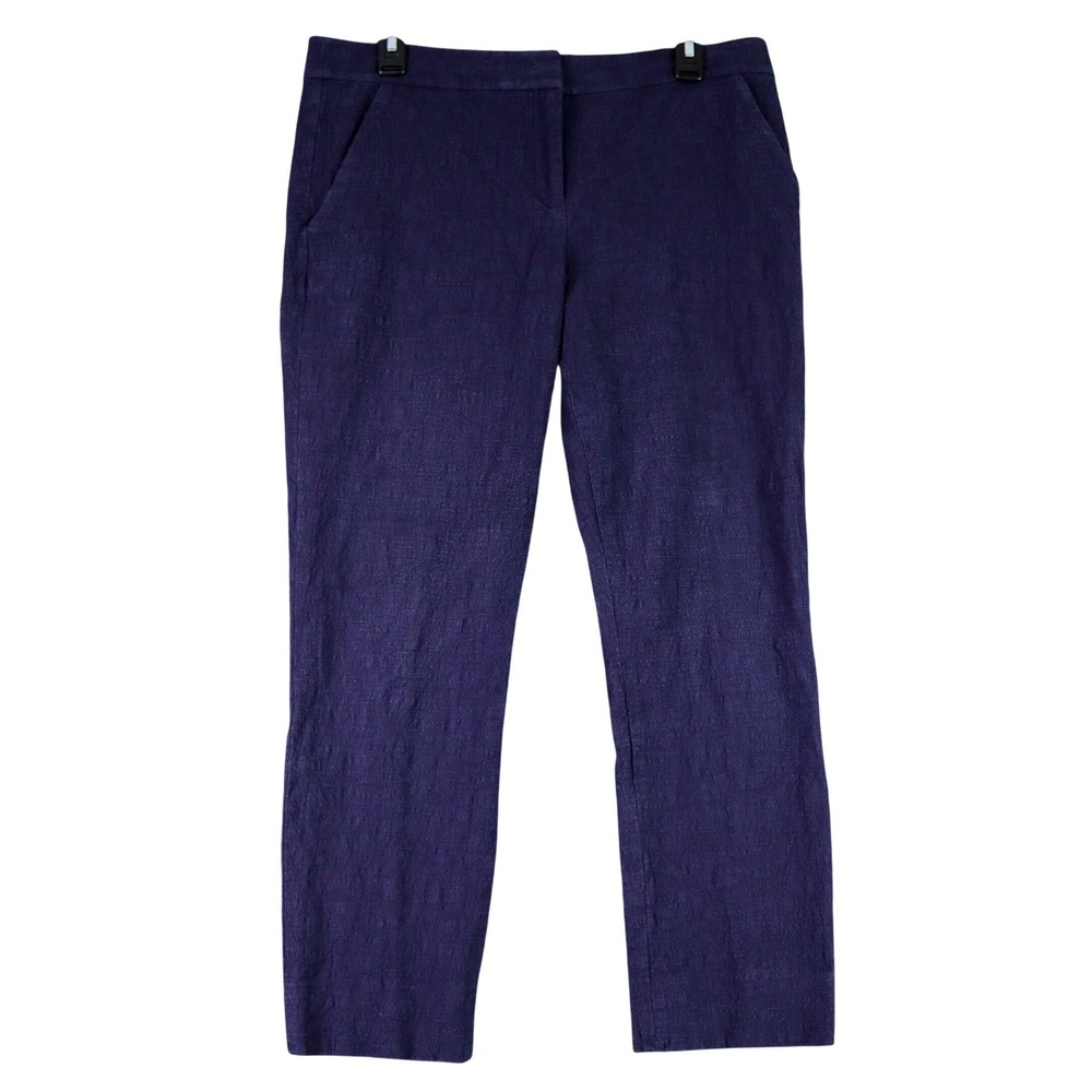 Diane von Furstenberg Trousers Womens 12 Navy Blue Textured Slim Leg Office